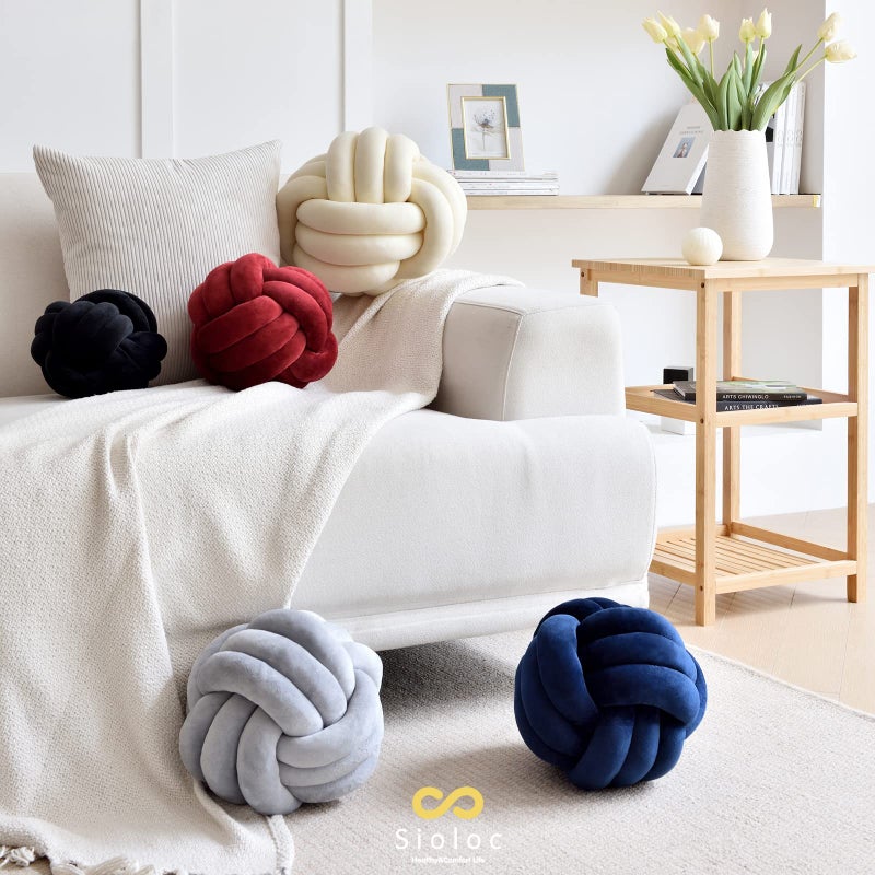 Sioloc Soft Knot Ball Pillows,Round Throw Pillow Cushion Home Decoration Plush Pillow,Throw Knotted Pillow Handmade Round Plush Pillow（10.6inches,Black） - Image 2